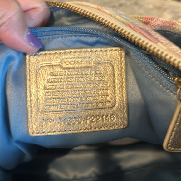 Coach Poppy Daisy Madras Signature Pastel Plaid Shoulder Bag with Gold Leather - Picture 10 of 12